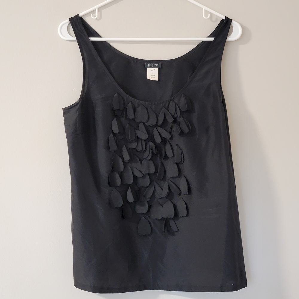 J. Crew Black Tank Top with Petal Accents. Size 6. Silk